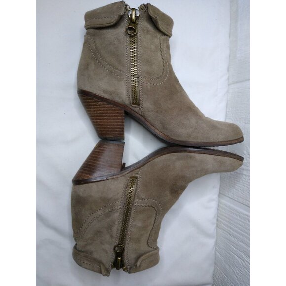 Sam Edelman WOMEN'S Size 7 US Tan Suede Louie Fringe Ankle Boots Stacked Heel - Picture 5 of 12